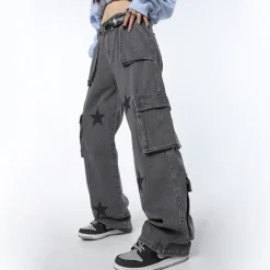 Jeans*Boogzel Clothing Downtown Girl Star Baggy Jeans Grey