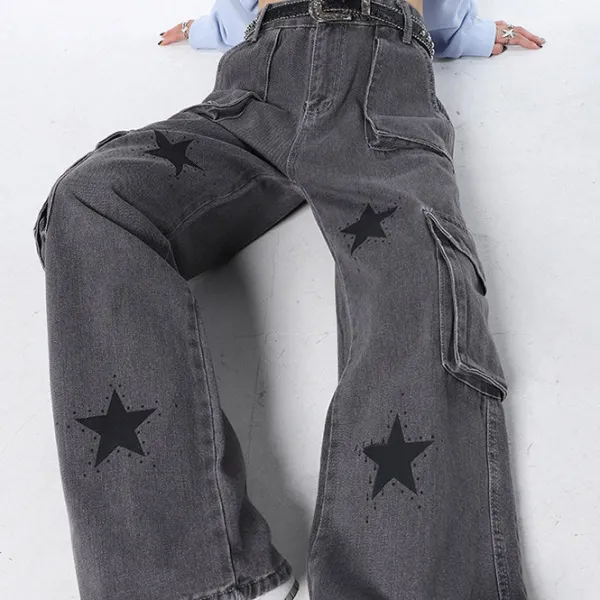 Jeans*Boogzel Clothing Downtown Girl Star Baggy Jeans Grey