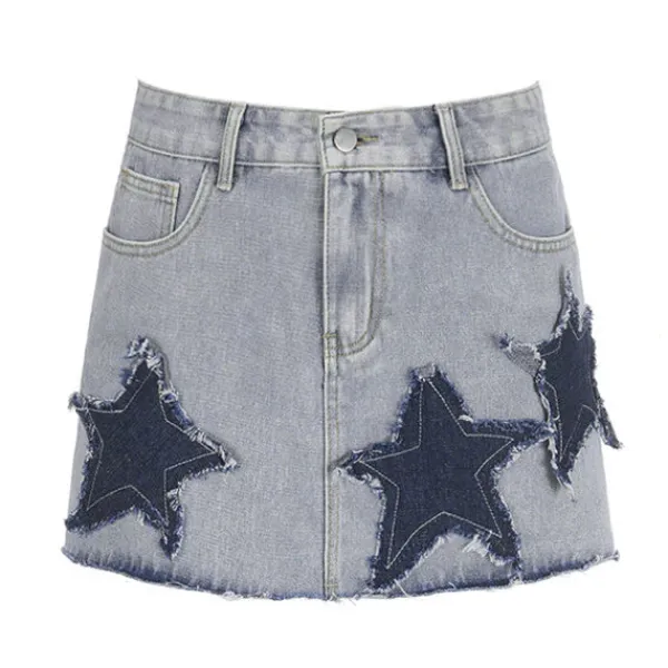 Skirts*Boogzel Clothing Downtown Girl Star Denim Skirt Blue