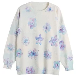 Sweaters*Boogzel Clothing Dreamy Blossom Knit Pullover White/blue