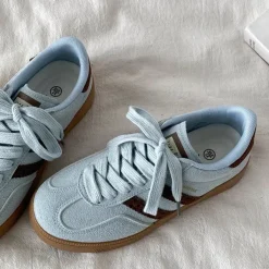 Aesthetic Sneakers*Boogzel Clothing Dusty Blue & Brown Stripe Sneakers Blue/brown