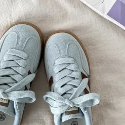 Aesthetic Sneakers*Boogzel Clothing Dusty Blue & Brown Stripe Sneakers Blue/brown
