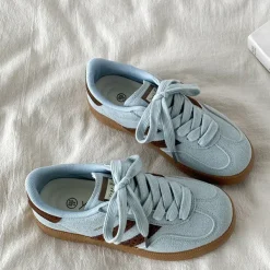 Aesthetic Sneakers*Boogzel Clothing Dusty Blue & Brown Stripe Sneakers Blue/brown
