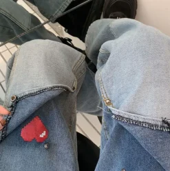 Jeans*Boogzel Clothing Early 2000s Pixel Heart Wide Jeans Blue