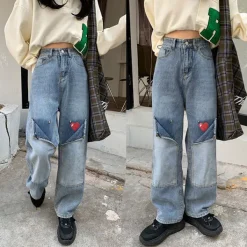 Jeans*Boogzel Clothing Early 2000s Pixel Heart Wide Jeans Blue