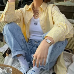 Long Sleeve Tops*Boogzel Clothing Easy Days Striped Shirt Yellow