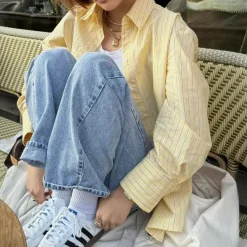 Long Sleeve Tops*Boogzel Clothing Easy Days Striped Shirt Yellow