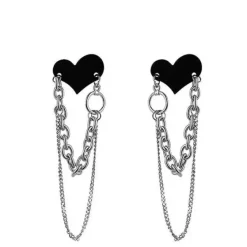Earrings*Boogzel Clothing E-girl Heart Chain Earrings Silver