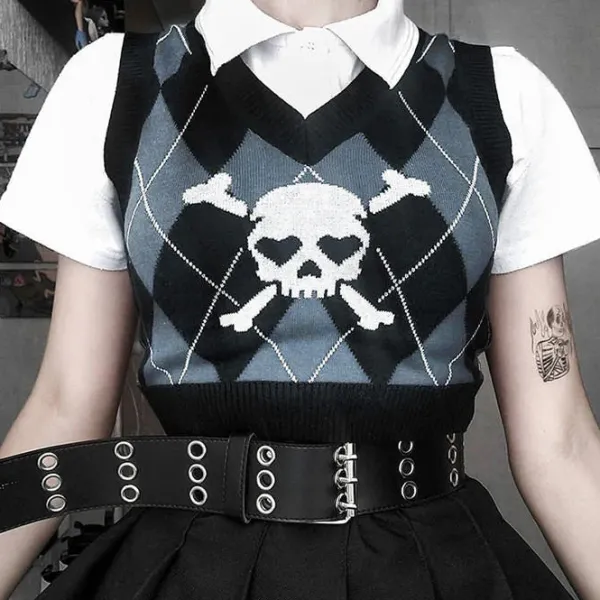 Argyle Sweaters & Vests|Knit Vests*Boogzel Clothing Emo Aesthetic Argyle Vest Black/grey