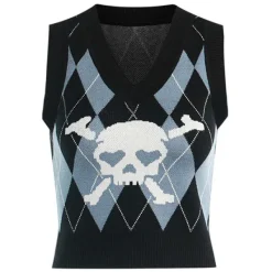 Argyle Sweaters & Vests|Knit Vests*Boogzel Clothing Emo Aesthetic Argyle Vest Black/grey