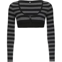 Striped Sweaters|Knit Cardigans*Boogzel Clothing Emo Aesthetic Striped Long Sleeve Top Black/grey