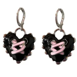 Earrings*Boogzel Clothing Emo Girl Heart Lace Up Earrings Black/pink