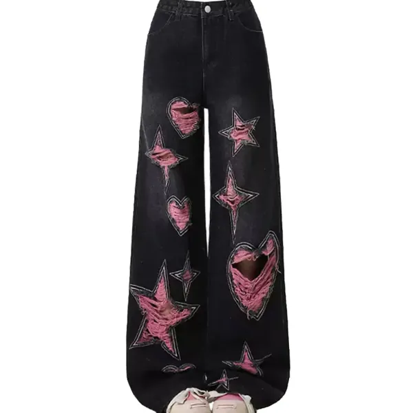 Jeans*Boogzel Clothing Emo Phase Wide-Leg Jeans Black/pink