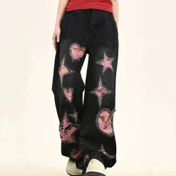 Jeans*Boogzel Clothing Emo Phase Wide-Leg Jeans Black/pink