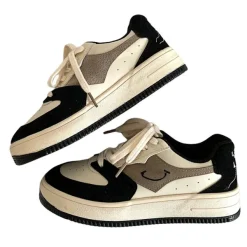 Aesthetic Sneakers*Boogzel Clothing Face Embroidery Aesthetic Black Sneakers Black/white
