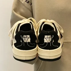 Aesthetic Sneakers*Boogzel Clothing Face Embroidery Aesthetic Black Sneakers Black/white