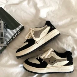 Aesthetic Sneakers*Boogzel Clothing Face Embroidery Aesthetic Black Sneakers Black/white