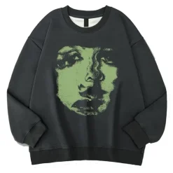 Sweatshirts*Boogzel Clothing Face Print Grunge Oversized Sweatshirt Grey/green