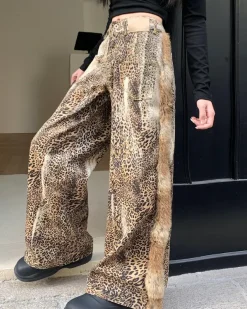 Pants & Trousers*Boogzel Clothing Faded Leopard Print Wide-Leg Trousers Brown
