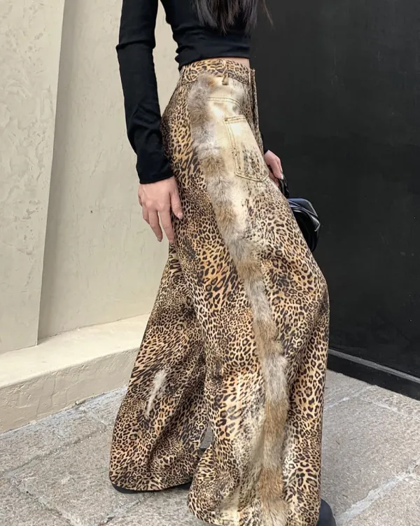 Pants & Trousers*Boogzel Clothing Faded Leopard Print Wide-Leg Trousers Brown