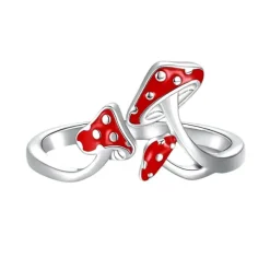 Rings*Boogzel Clothing Fairy Aesthetic Mushroom Ring Silver/red
