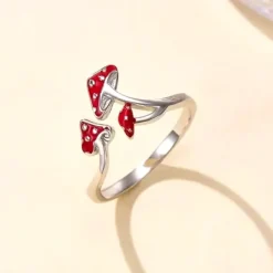 Rings*Boogzel Clothing Fairy Aesthetic Mushroom Ring Silver/red
