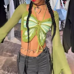 Y2K Tops|Crop Tops*Boogzel Clothing Fairy Butterfly Halter Crop Top Green