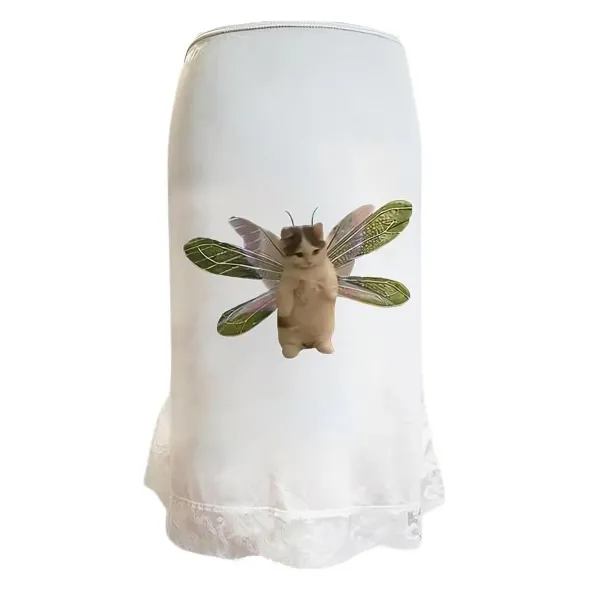 Skirts*Boogzel Clothing Fairy Cat Print Midi Skirt White