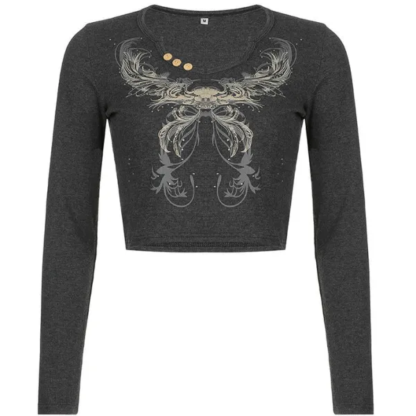 Long Sleeve Tops*Boogzel Clothing Fairy Grunge Aesthetic Crop Top DarkGrey