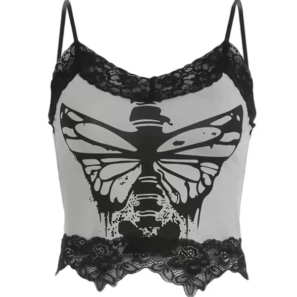 Crop Tops*Boogzel Clothing Fairy Grunge Butterfly Lace Top Grey/black