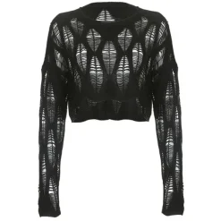 Sweaters|Long Sleeve Tops*Boogzel Clothing Fairy Grunge Crochet Crop Top Black