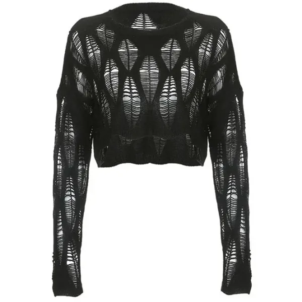 Sweaters|Long Sleeve Tops*Boogzel Clothing Fairy Grunge Crochet Crop Top Black