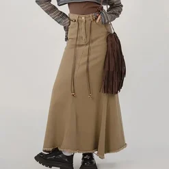 Skirts*Boogzel Clothing Fairy Grunge Denim Maxi Skirt Beige