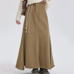 Skirts*Boogzel Clothing Fairy Grunge Denim Maxi Skirt Beige