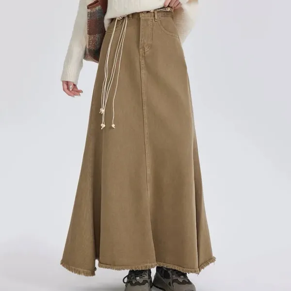 Skirts*Boogzel Clothing Fairy Grunge Denim Maxi Skirt Beige
