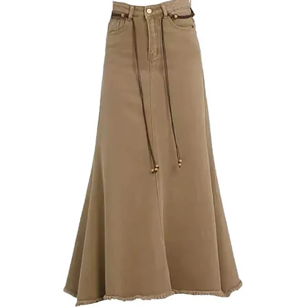 Skirts*Boogzel Clothing Fairy Grunge Denim Maxi Skirt Beige