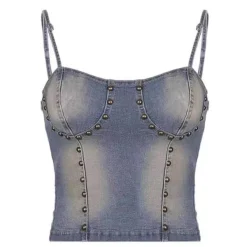 Y2K Tops|Crop Tops*Boogzel Clothing Fairy Grunge Denim Rivet Top Blue