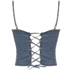 Y2K Tops|Crop Tops*Boogzel Clothing Fairy Grunge Denim Rivet Top Blue