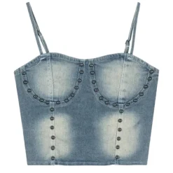 Y2K Tops|Crop Tops*Boogzel Clothing Fairy Grunge Denim Rivet Top Blue