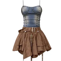 Y2K Tops|Crop Tops*Boogzel Clothing Fairy Grunge Denim Rivet Top Blue