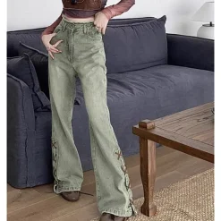 Jeans*Boogzel Clothing Fairy Grunge Lace Up Jeans Green