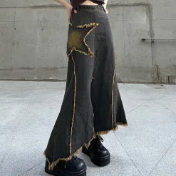 Skirts*Boogzel Clothing Fairy Grunge Long Denim Skirt DarkGrey
