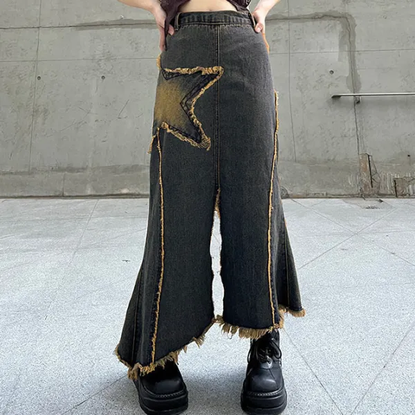 Skirts*Boogzel Clothing Fairy Grunge Long Denim Skirt DarkGrey