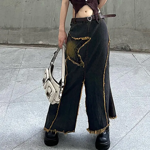 Skirts*Boogzel Clothing Fairy Grunge Long Denim Skirt DarkGrey