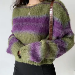 Striped Sweaters|Sweaters*Boogzel Clothing Fairy Grunge Striped Sweater Green/purple