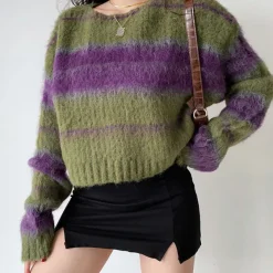 Striped Sweaters|Sweaters*Boogzel Clothing Fairy Grunge Striped Sweater Green/purple