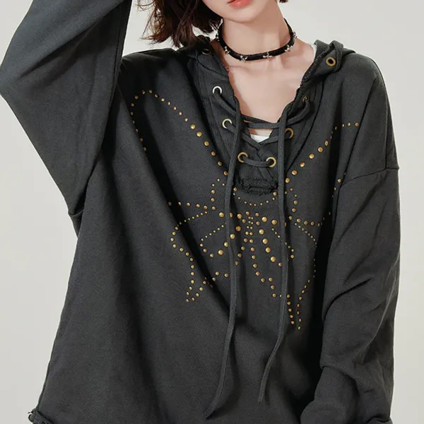 Hoodies*Boogzel Clothing Fairy Grunge Studded Butterfly Hoodie Grey