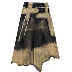 Skirts*Boogzel Clothing Fairy Grunge Washed Long Denim Skirt Brown/grey