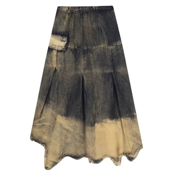 Skirts*Boogzel Clothing Fairy Grunge Washed Long Denim Skirt Brown/grey