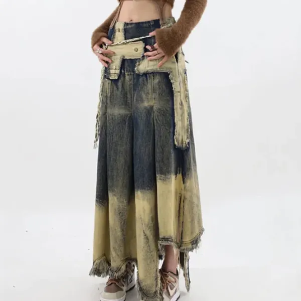 Skirts*Boogzel Clothing Fairy Grunge Washed Long Denim Skirt Brown/grey